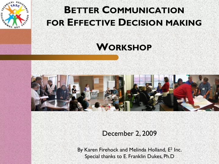 goals of the workshop