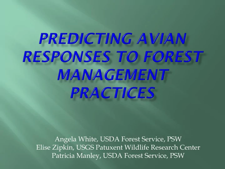 angela white usda forest service psw elise zipkin usgs