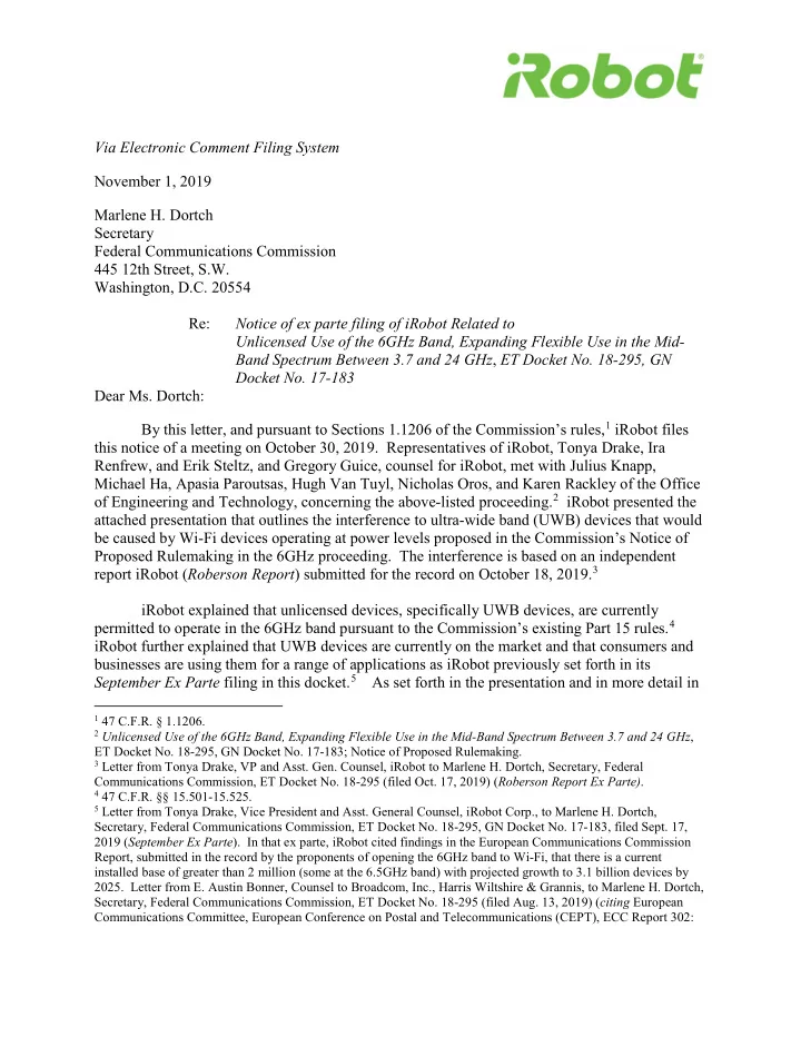 via electronic comment filing system november 1 2019