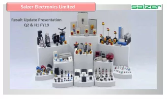 Salzer Electronics Limited  Result Update Presentation  Q2 &amp; H1 FY19  Disclaimer This