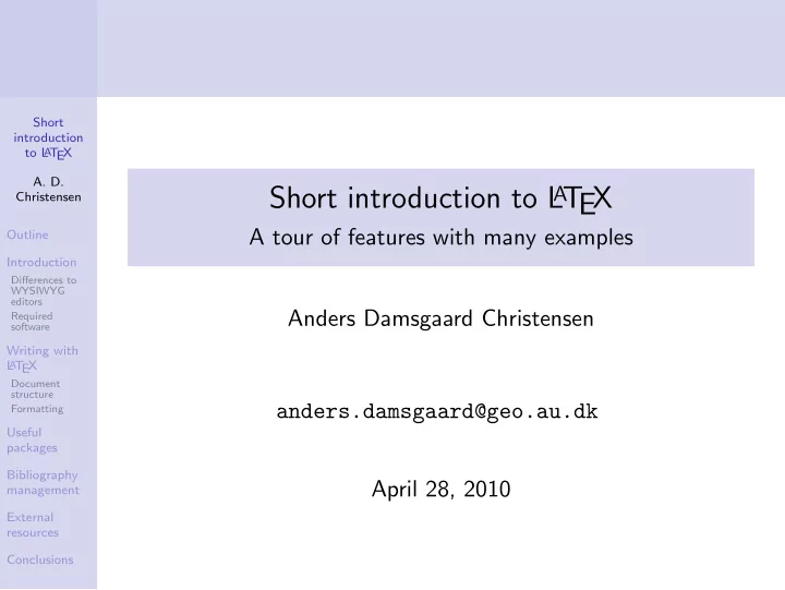 short introduction to l a t ex