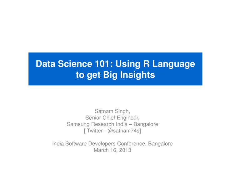 data science 101 using r language to get big insights
