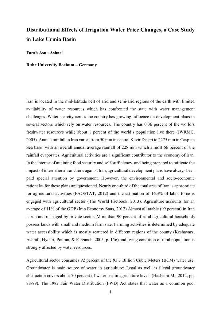 distributional effects of irrigation water price changes