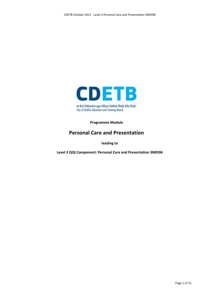 personal care and presentation