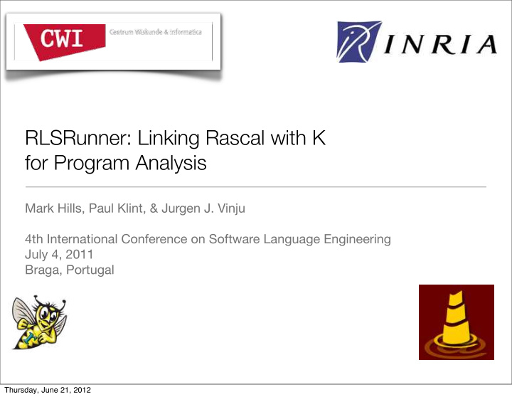 rlsrunner linking rascal with k for program analysis