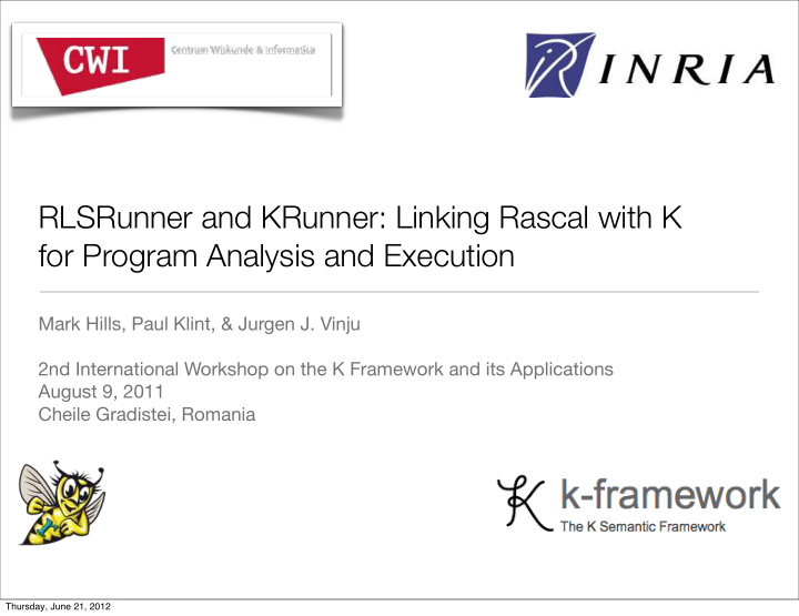 rlsrunner and krunner linking rascal with k for program