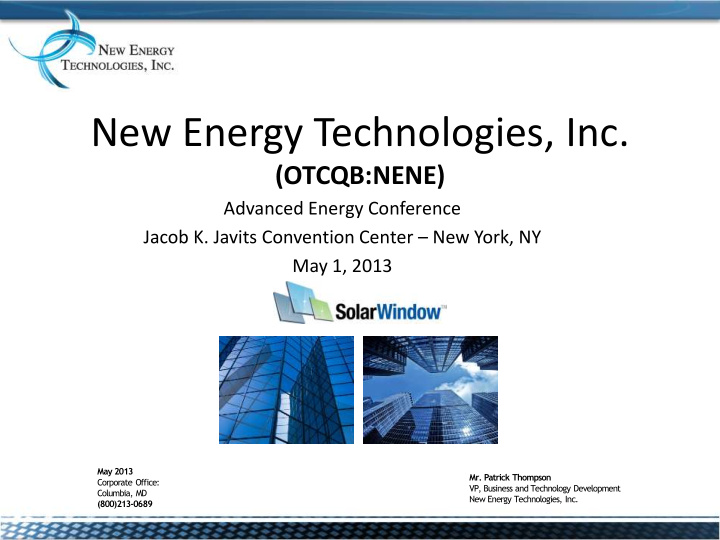 new energy technologies inc