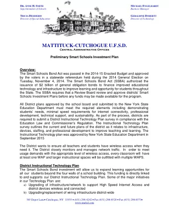 MATTITUCK-CUTCHOGUE U.F.S.D. Central Administrative Offices  Preliminary Smart Schools Investment