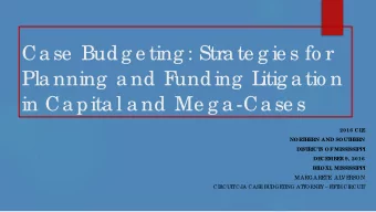 Ca se  Bud g e ting : Stra te g ie s fo r  Pla nning  a nd  F  und ing  L  itig a tio n  in Ca pita