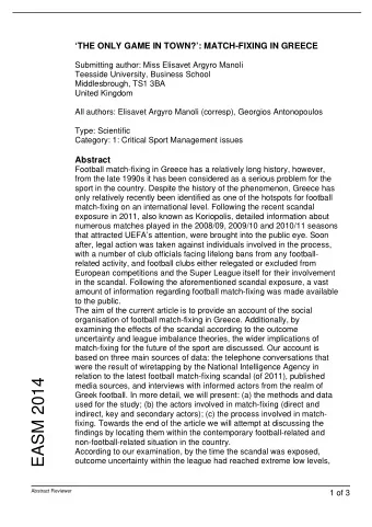 EASM 2014  media sources, and interviews with informed actors from the realm of  Greek football. In