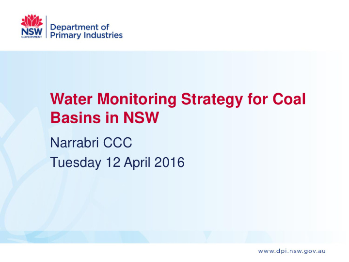 water monitoring strategy for coal