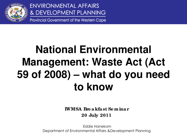 national environmental management waste act act 59 of