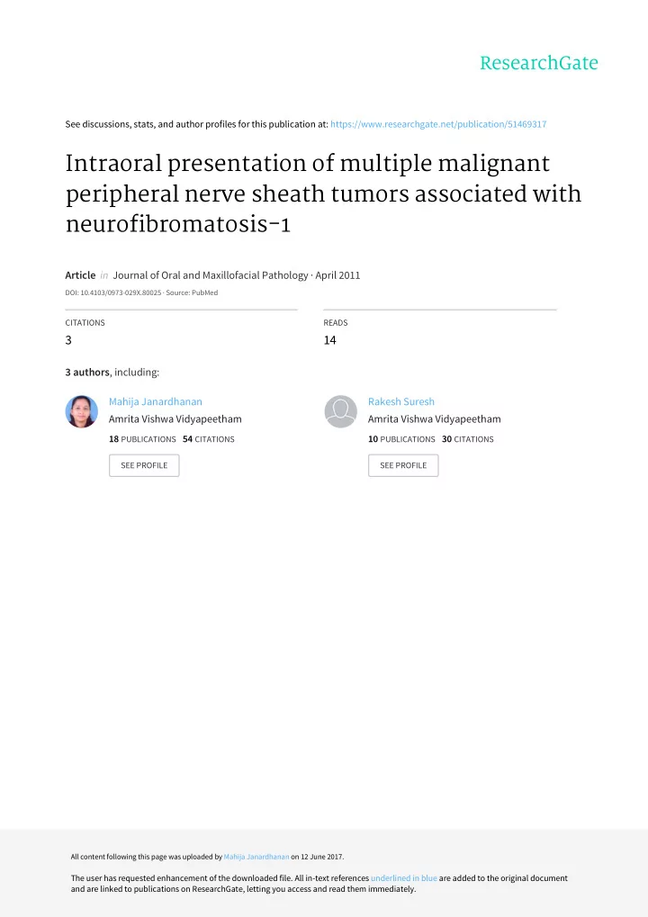 intraoral presentation of multiple malignant peripheral
