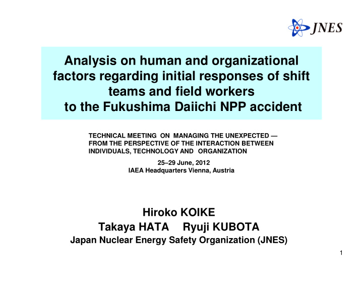 analysis on human and organizational factors regarding