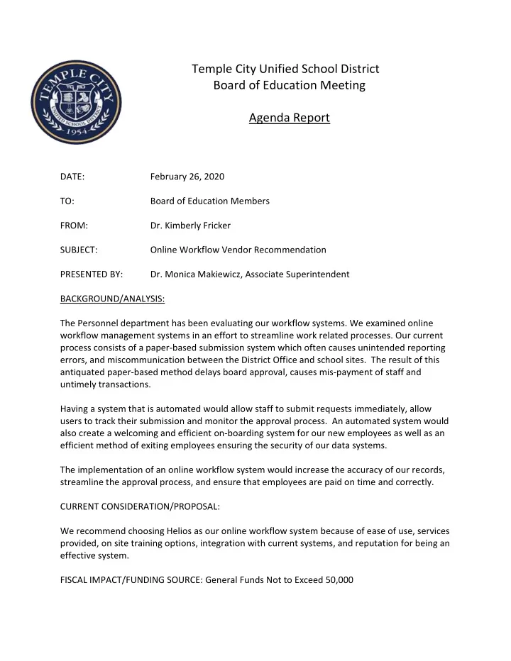 temple city unified school district board of education
