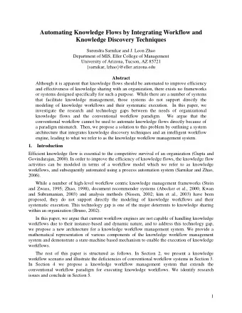 Automating Knowledge Flows by Integrating Workflow and  Knowledge Discovery Techniques  Surendra