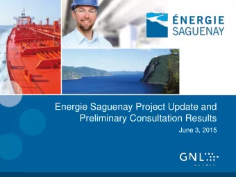 Energie Saguenay Project Update and  Preliminary Consultation Results  June 3, 2015  Meeting Agenda