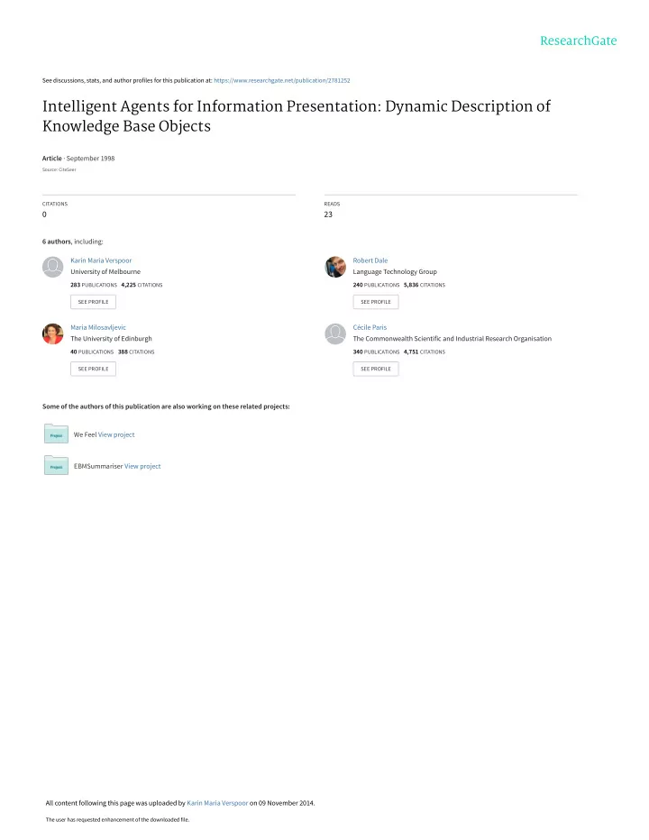 intelligent agents for information presentation dynamic