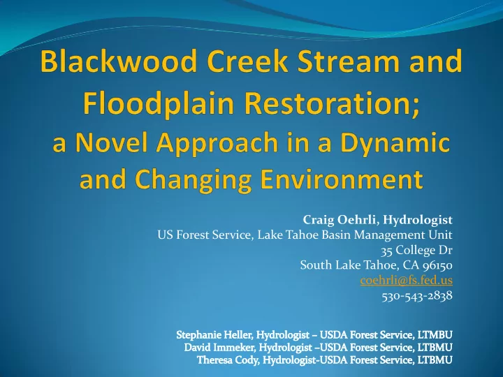 craig oehrli hydrologist us forest service lake tahoe