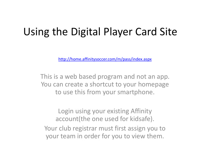 using the digital player card site