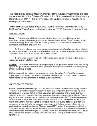 This report is by Barbara Moulton, member of the Advocacy Committee and also  the local section of