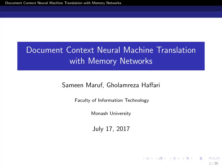 document context neural machine translation with memory