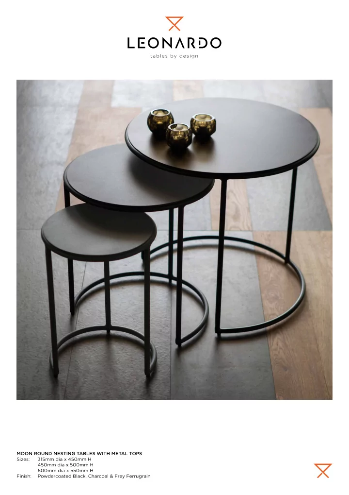 moon round nesting tables with metal tops sizes 315mm dia