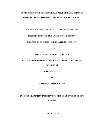 AUGUST, 2016  DECLARATION  The data collection and work described in this thesis was carried out at