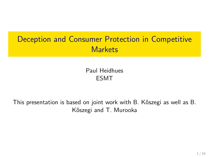 deception and consumer protection in competitive markets