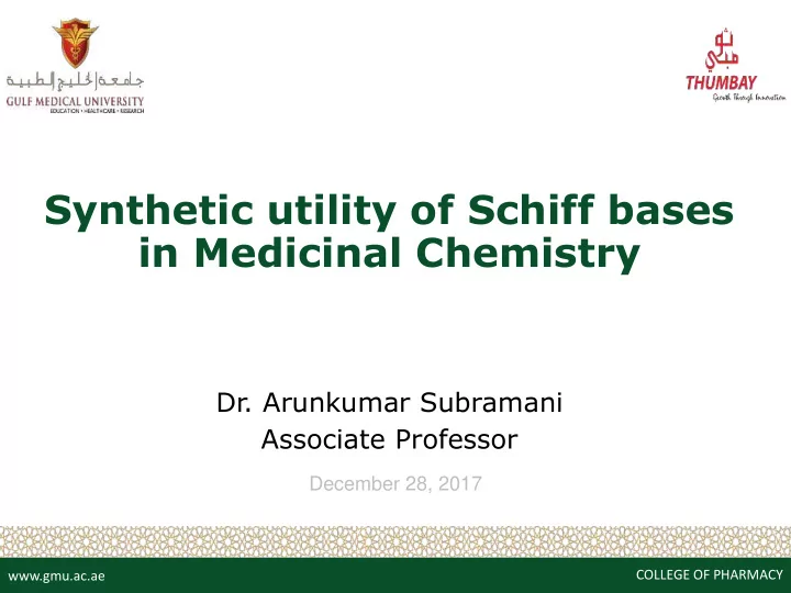 synthetic utility of schiff bases in medicinal chemistry