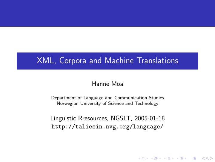 xml corpora and machine translations