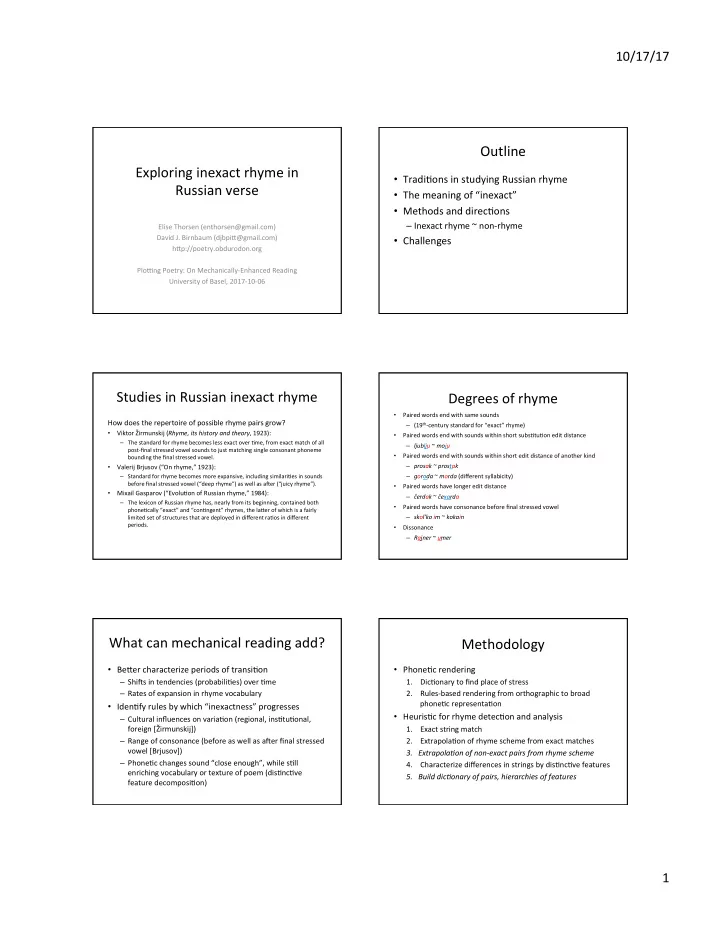 outline exploring inexact rhyme in