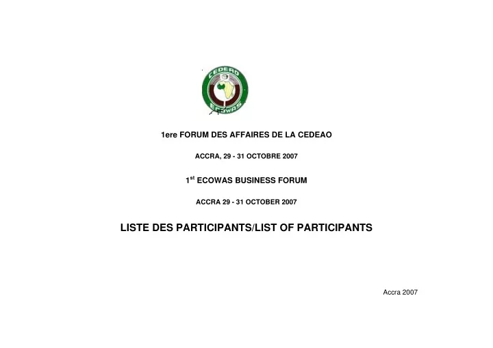 1ere forum des affaires de la cedeao accra 29 31 octobre
