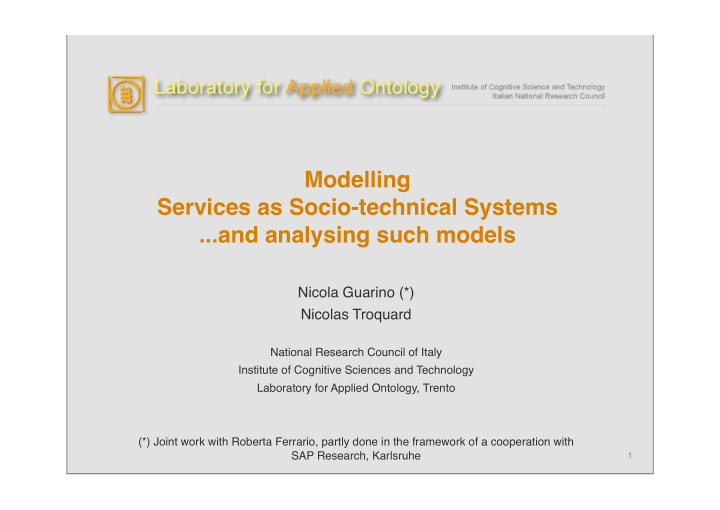 modelling services as socio technical systems and