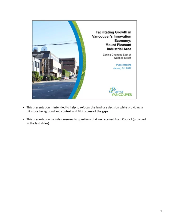 this presentation is intended to help to refocus the land