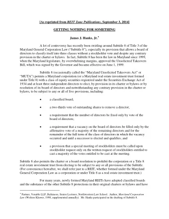 [As reprinted from REIT Zone Publications , September 3, 2014]  GETTING NOTHING FOR SOMETHING James