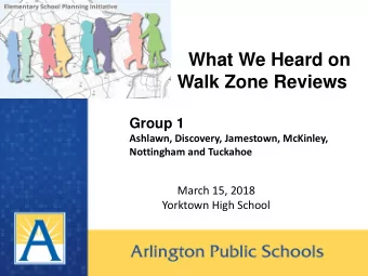 What We Heard on  Walk Zone Reviews  Group 1  Ashlawn, Discovery, Jamestown, McKinley,  Nottingham