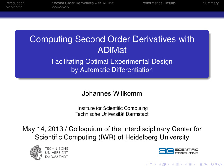 computing second order derivatives with adimat
