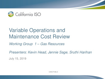 Variable Operations and  Maintenance Cost Review Working Group  1  Gas Resources  Presenters: