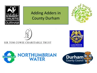 Adding Adders in  County Durham  Agenda  Background  Vulnerability of adders  Connecting