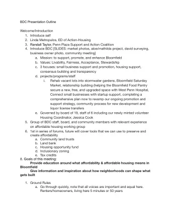 BDC Presentation Outline  Welcome/Introduction  1. Introduce self  2. Linda Metropulos, ED of