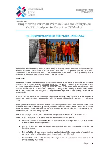 Empowering Peruvian Women Business Enterprises (WBE) in Alpaca to Enter the US Market ITC