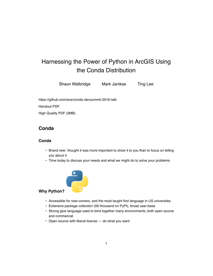harnessing the power of python in arcgis using the conda
