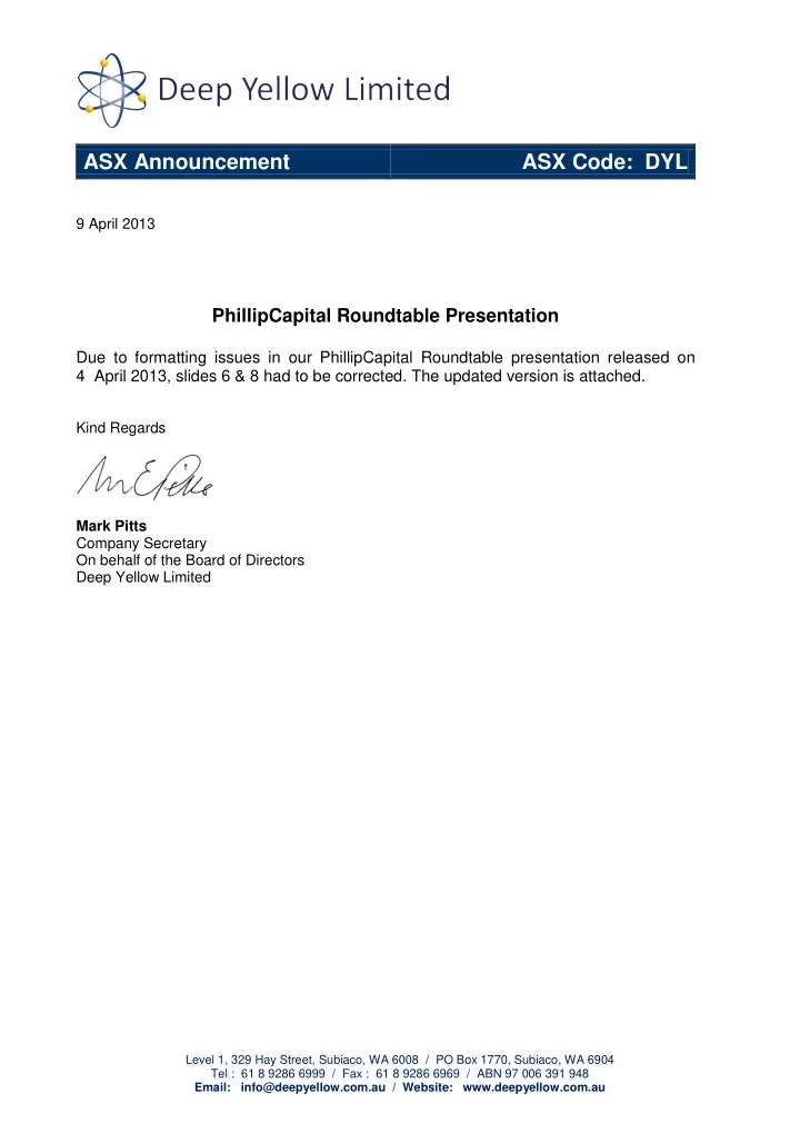 asx announcement asx code dyl
