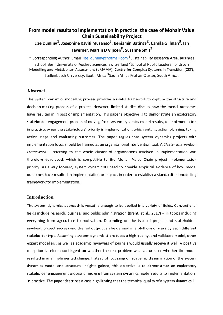 from model results to implementation in practice the case