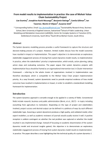From model results to implementation in practice: the case of Mohair Value  Chain Sustainability
