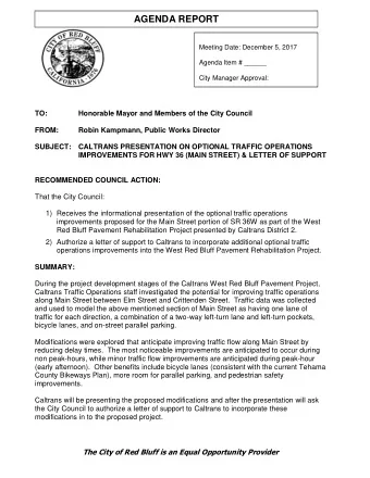 AGENDA REPORT  Meeting Date: December 5, 2017  Agenda Item # ______  City Manager Approval:  TO:
