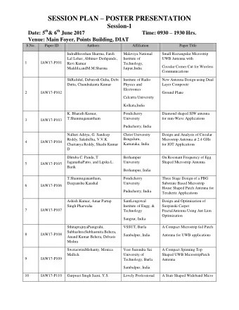 SESSION PLAN  POSTER PRESENTATION  Session-1 Date: 5 th &amp; 6 th June 2017 Time: 0930  1930