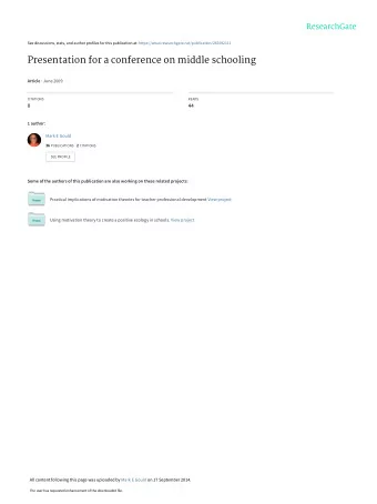 Presentation for a conference on middle schooling Article  June 2009  CITATIONS  READS  0  44  1