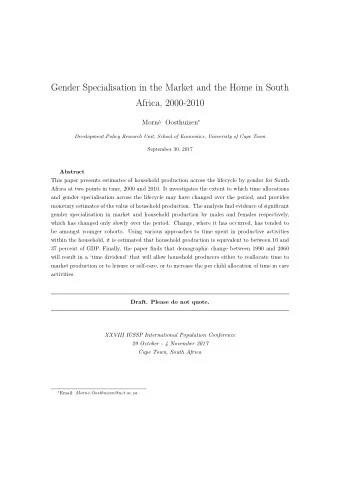 Gender Specialisation in the Market and the Home in South  Africa, 2000-2010  Morn e Oosthuizen